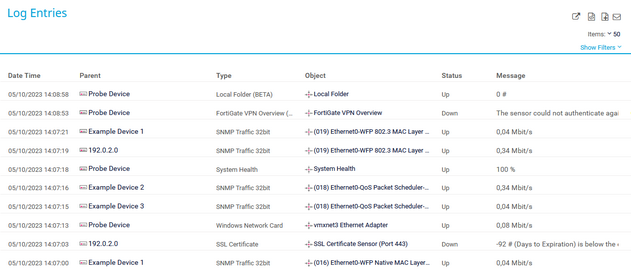 List with Log Entries List with Log Entries